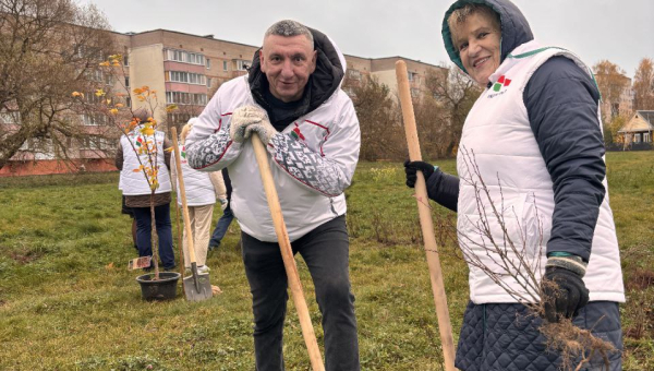 На Аллее Строителей прошел субботник с участием представителей Слуцкой районной организации РОО "Белая Русь".
